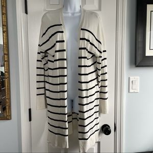 Off white and black striped open sweater
